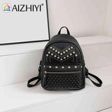 Women PU Leather Rivet Daily Rucksack Female Casual Travel Bag