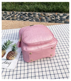 Pink PU Leather Shoulder Bag For Girls Multi-Function School Backpack