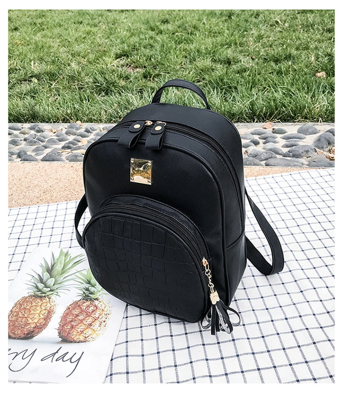 Pink PU Leather Shoulder Bag For Girls Multi-Function School Backpack