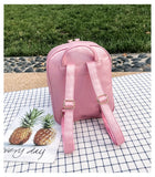 Pink PU Leather Shoulder Bag For Girls Multi-Function School Backpack