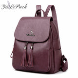 Women Leather Tassel Backpack School Bags for Teenage Girls