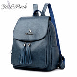 Women Leather Tassel Backpack School Bags for Teenage Girls