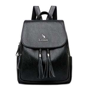 Women Leather Tassel Backpack School Bags for Teenage Girls