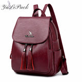 Women Leather Tassel Backpack School Bags for Teenage Girls