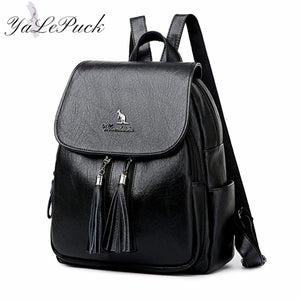 Women Leather Tassel Backpack School Bags for Teenage Girls