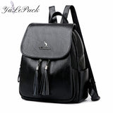 Women Leather Tassel Backpack School Bags for Teenage Girls