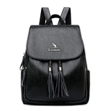 Women Leather Tassel Backpack School Bags for Teenage Girls