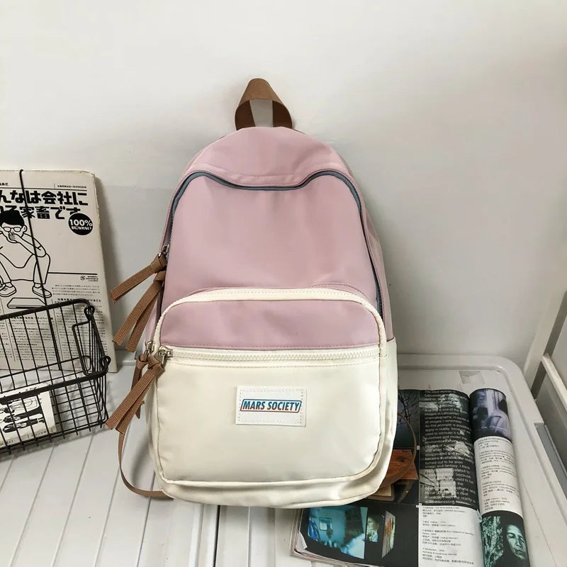 Contrast Junior Schoolbag Large Capacity Backpack Female Student