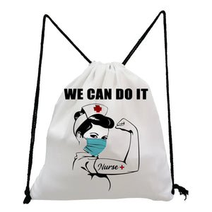 Travel Backpack for Students with Drawstring Pocket and Nurse Letter Print