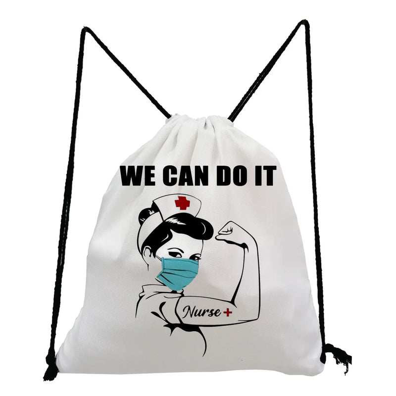 Travel Backpack for Students with Drawstring Pocket and Nurse Letter Print
