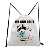 Travel Backpack for Students with Drawstring Pocket and Nurse Letter Print