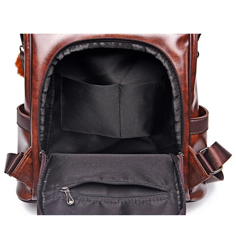 Vintage Leather Anti Theft Backpack for Women