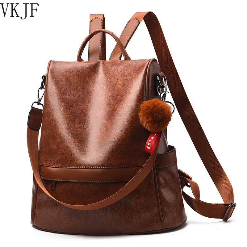 Vintage Leather Anti Theft Backpack for Women
