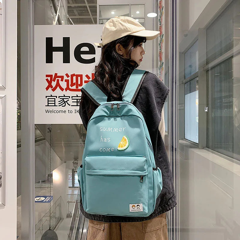 Vintage Nylon School Backpack for Girls, Lightweight and High-Capacity