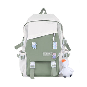 Nylon Backpack with Pendent Accessories Pins for Girls Teens