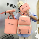 Canvas Women Backpack 4 Pcs Sets School Book Bags for Teenager Girls