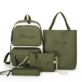 Canvas Women Backpack 4 Pcs Sets School Book Bags for Teenager Girls