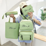 Canvas Women Backpack 4 Pcs Sets School Book Bags for Teenager Girls