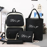 Canvas Women Backpack 4 Pcs Sets School Book Bags for Teenager Girls
