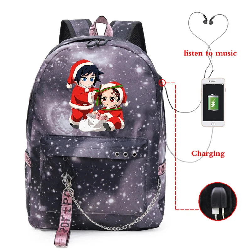 Demon Slayer Anime Outdoor Backpack Canva Bag Girls To School Kpop