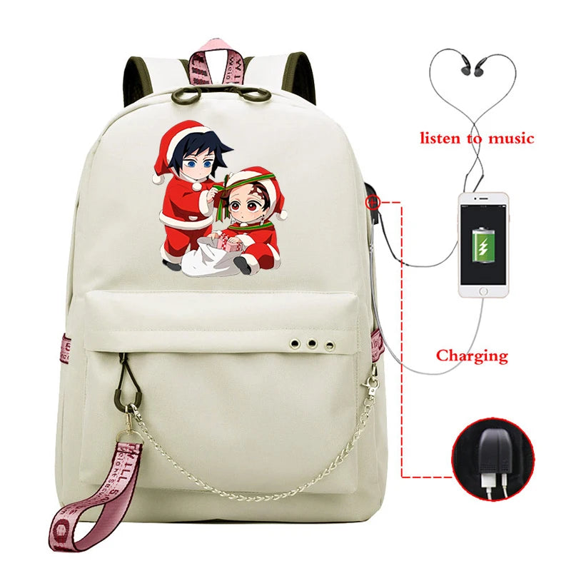 Demon Slayer Anime Outdoor Backpack Canva Bag Girls To School Kpop