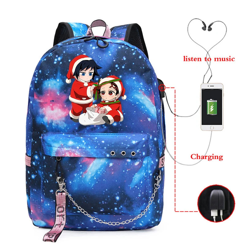 Demon Slayer Anime Outdoor Backpack Canva Bag Girls To School Kpop
