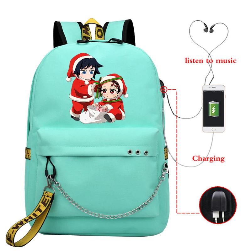 Demon Slayer Anime Outdoor Backpack Canva Bag Girls To School Kpop