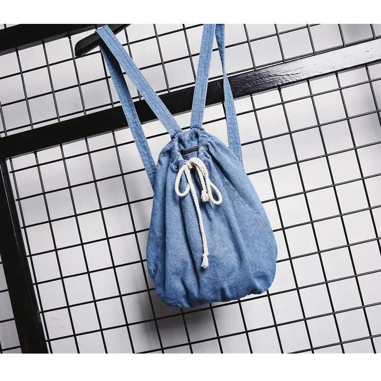 Denim Drawstring Travel Bag for Women
