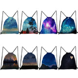 Teenage Boys Girls Landscape Drawstring Pocket Shoes Bag Starry Sky Print