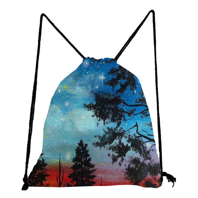 Teenage Boys Girls Landscape Drawstring Pocket Shoes Bag Starry Sky Print