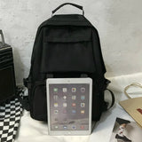 Preppy Students Backpack Large Capacity Button Travel Bag Solid Harajuku Retro U