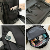 Large Capacity Button Travel Bag Solid Harajuku Retro Unisex High Street