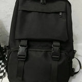 Preppy Students Backpack Large Capacity Button Travel Bag Solid Harajuku Retro U