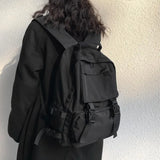 Preppy Students Backpack Large Capacity Button Travel Bag Solid Harajuku Retro U