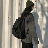 Preppy Students Backpack Large Capacity Button Travel Bag Solid Harajuku Retro U