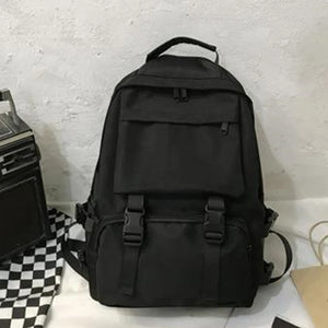Preppy Students Backpack Large Capacity Button Travel Bag Solid Harajuku Retro