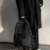 Preppy Students Backpack Large Capacity Button Travel Bag Solid Harajuku Retro
