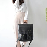 Retro PU Leather Backpack Large Capacity Harajuku Street Style