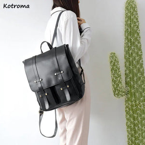 Retro PU Leather Backpack Large Capacity Harajuku Street Style