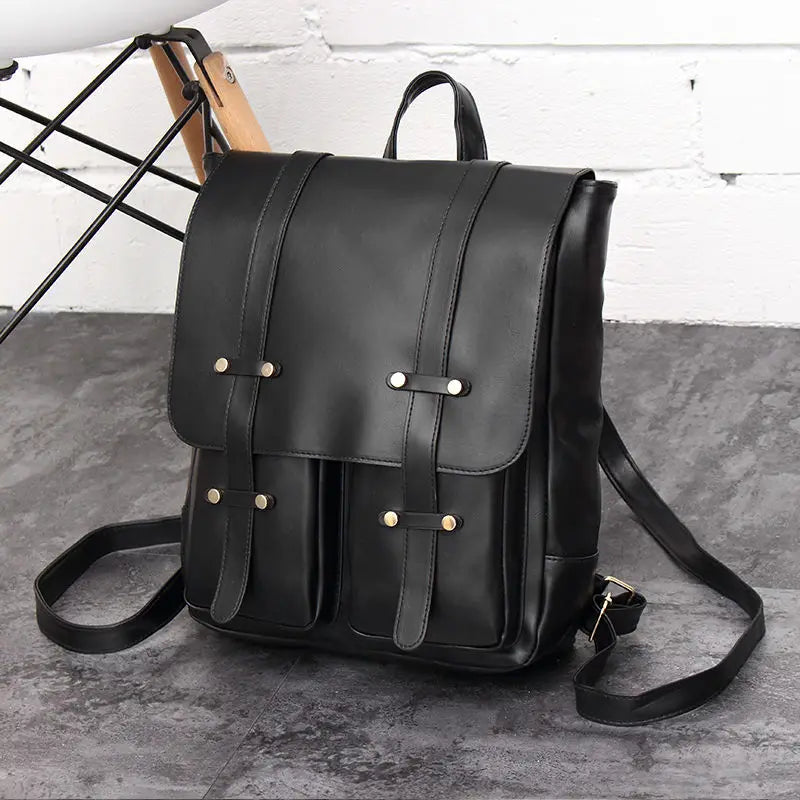Retro PU Leather Backpack Large Capacity Harajuku Street Style