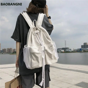 Canvas Patchwork Drawstring Solid Harajuku Travel Backpack