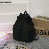Canvas Patchwork Drawstring Solid Harajuku Travel Backpack