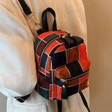 Canvas School Backpack Women Lattice Zipper Preppy College Style Small Shoulder