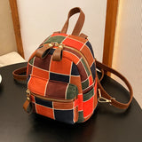 Canvas School Backpack Women Lattice Zipper Preppy College Style Small Shoulder