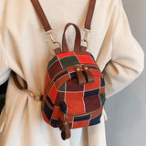 Canvas School Backpack Women Lattice Zipper Preppy College Style Small Shoulder