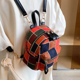 Canvas School Backpack Women Lattice Zipper Preppy College Style Small Shoulder