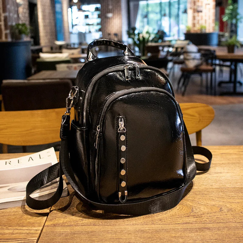 Stylish Waterproof Leather School Backpack for College Students