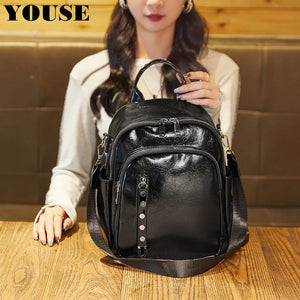Stylish Waterproof Leather School Backpack for College Students