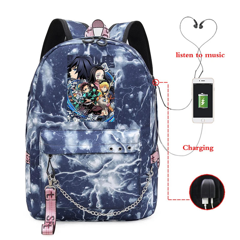 Demon Slayer Anime Outdoor Canvas Backpack Women Sports Bag