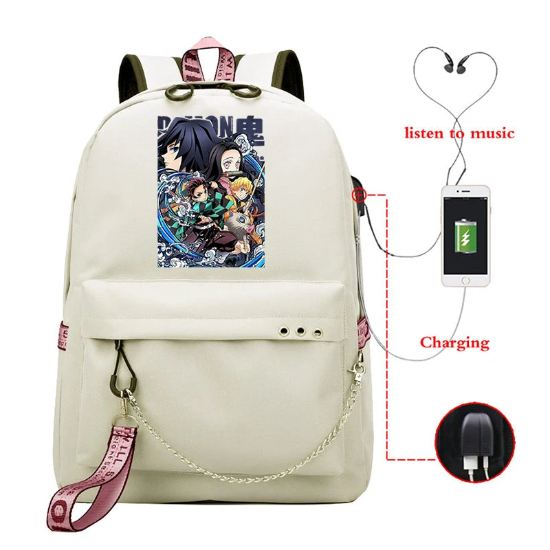 Demon Slayer Anime Outdoor Canvas Backpack Women Sports Bag